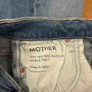 MOTHER Mid Rise Dazzler Ankle Fray Jeans - Light Blue